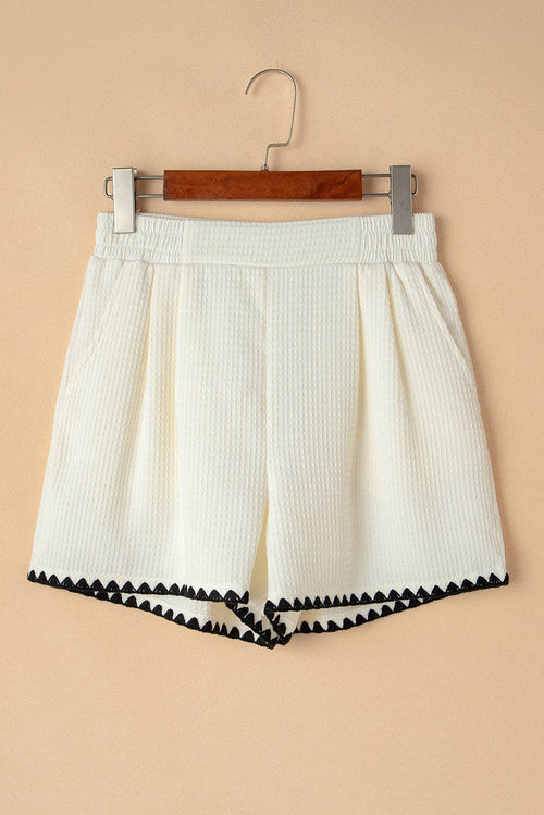Contrast Ricrac Hem Waffle Textured Shorts