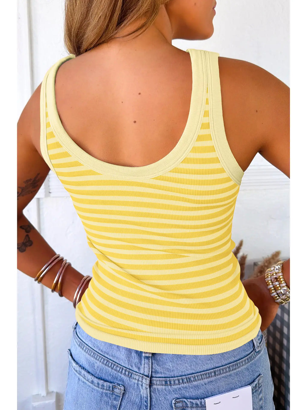 Yellow Stripe Ribbed Knit Tank