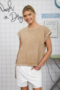 Washed Extended Shoulder Knit T-Shirt