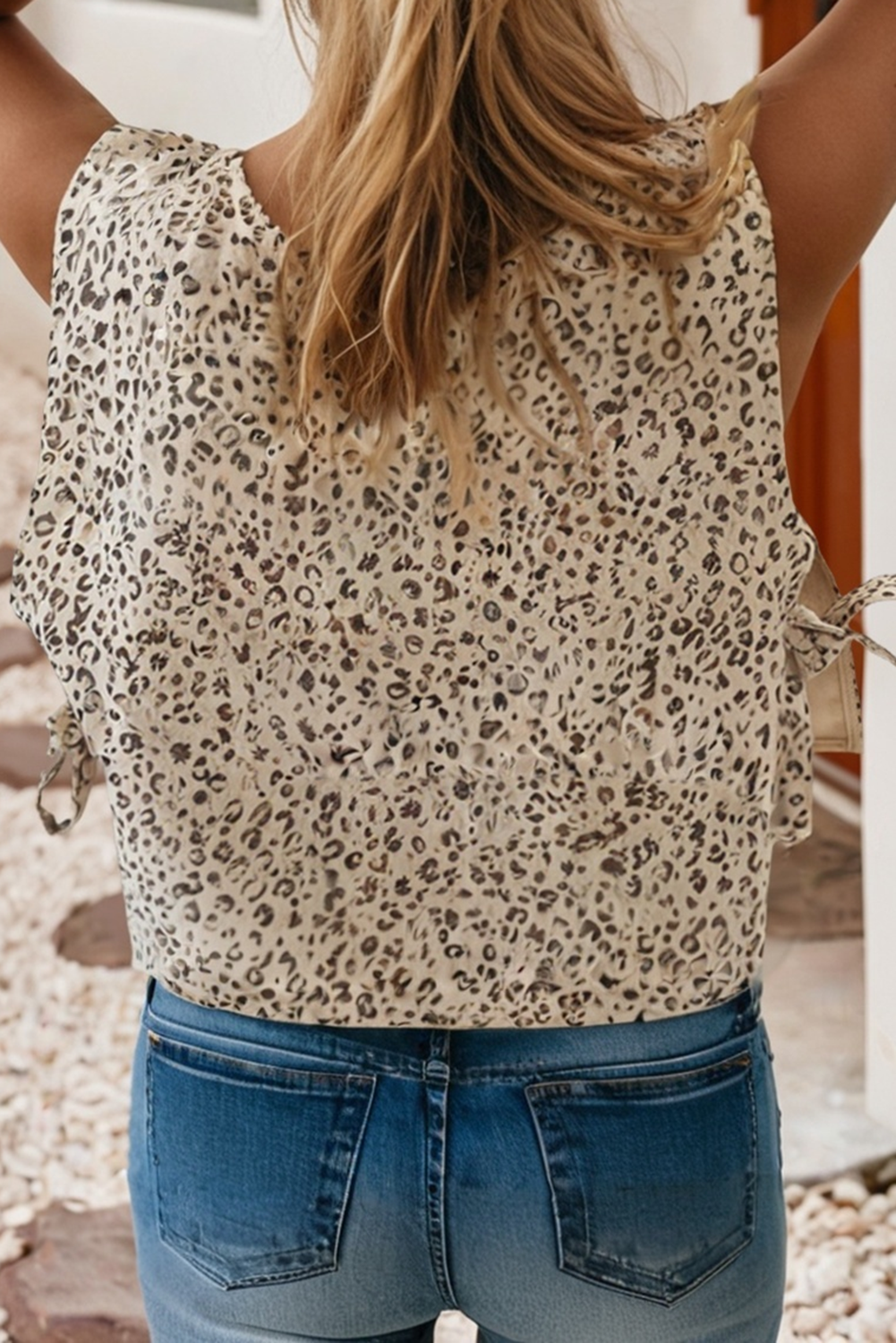 Leopard Print Knot Side Twill Vest