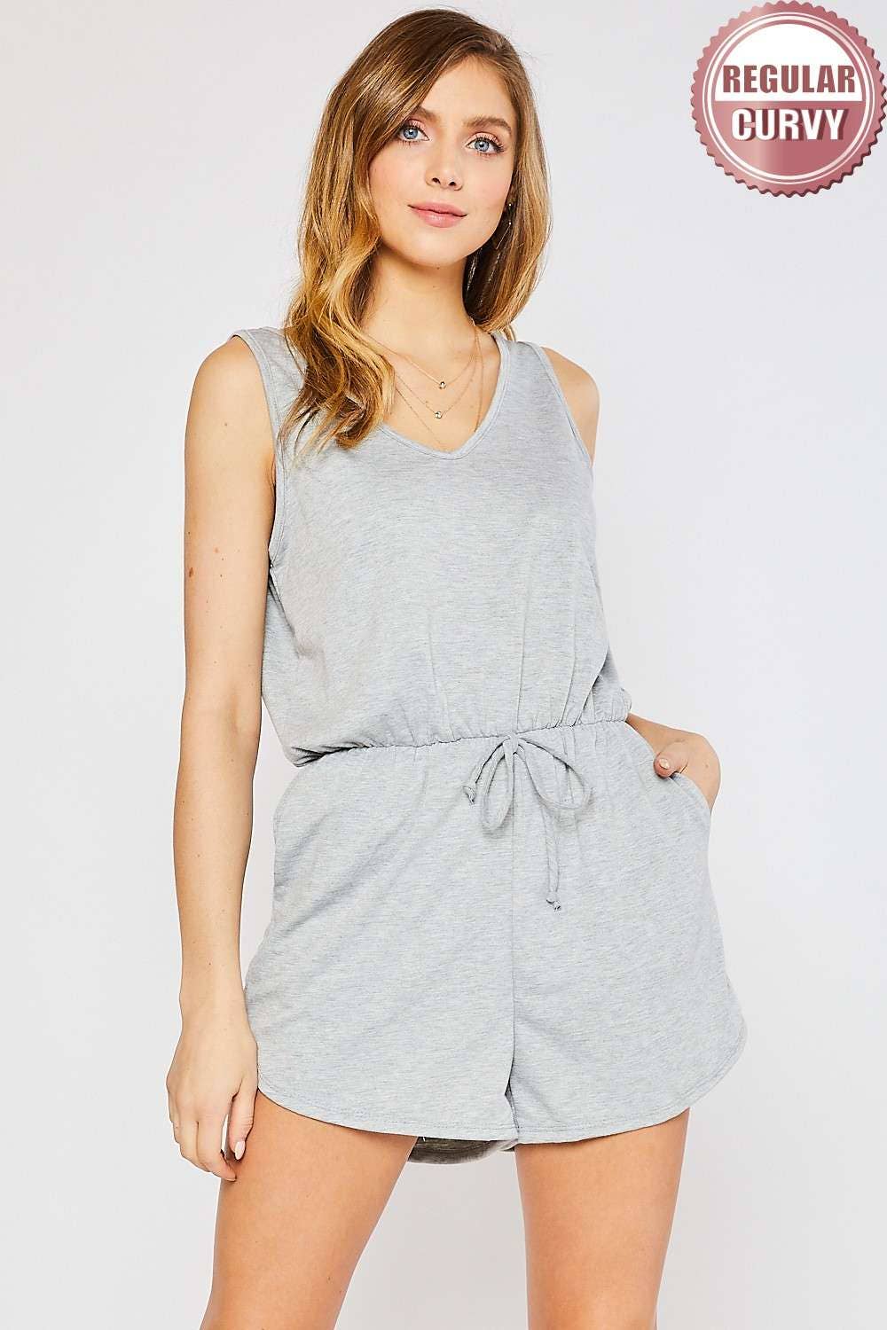 FRENCH TERRY V-NECK SLEEVELESS ROMPER