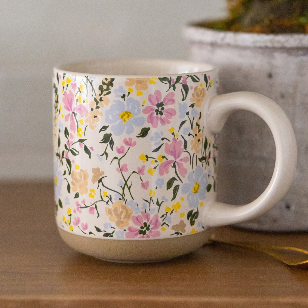 Floral Stoneware Coffee Mug - Spring Decor & Gifts