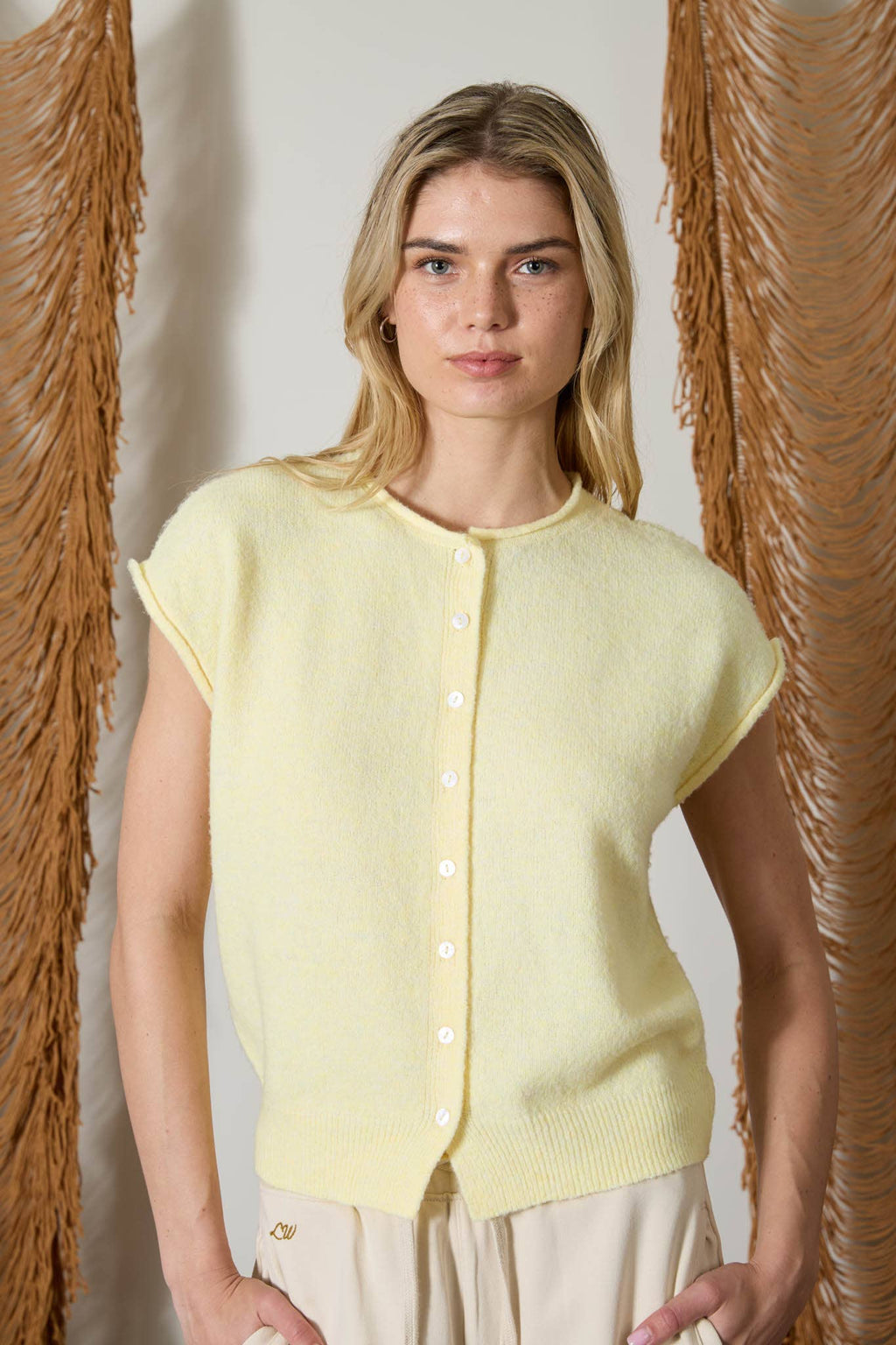 Raw Edge Sleeveless Lightweight Cardigan