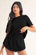 Cropped Tee and Ruffle High Waist Skort Set Black