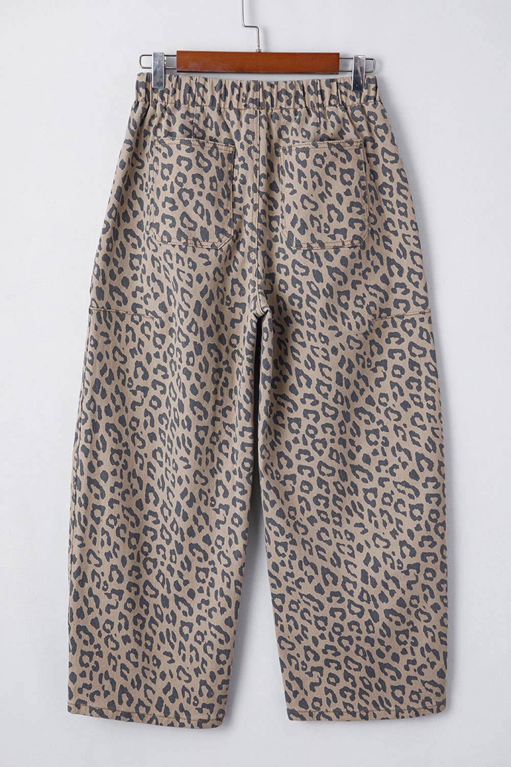 Leopard Drawstring Waist Pocketed Wide Leg Jeans