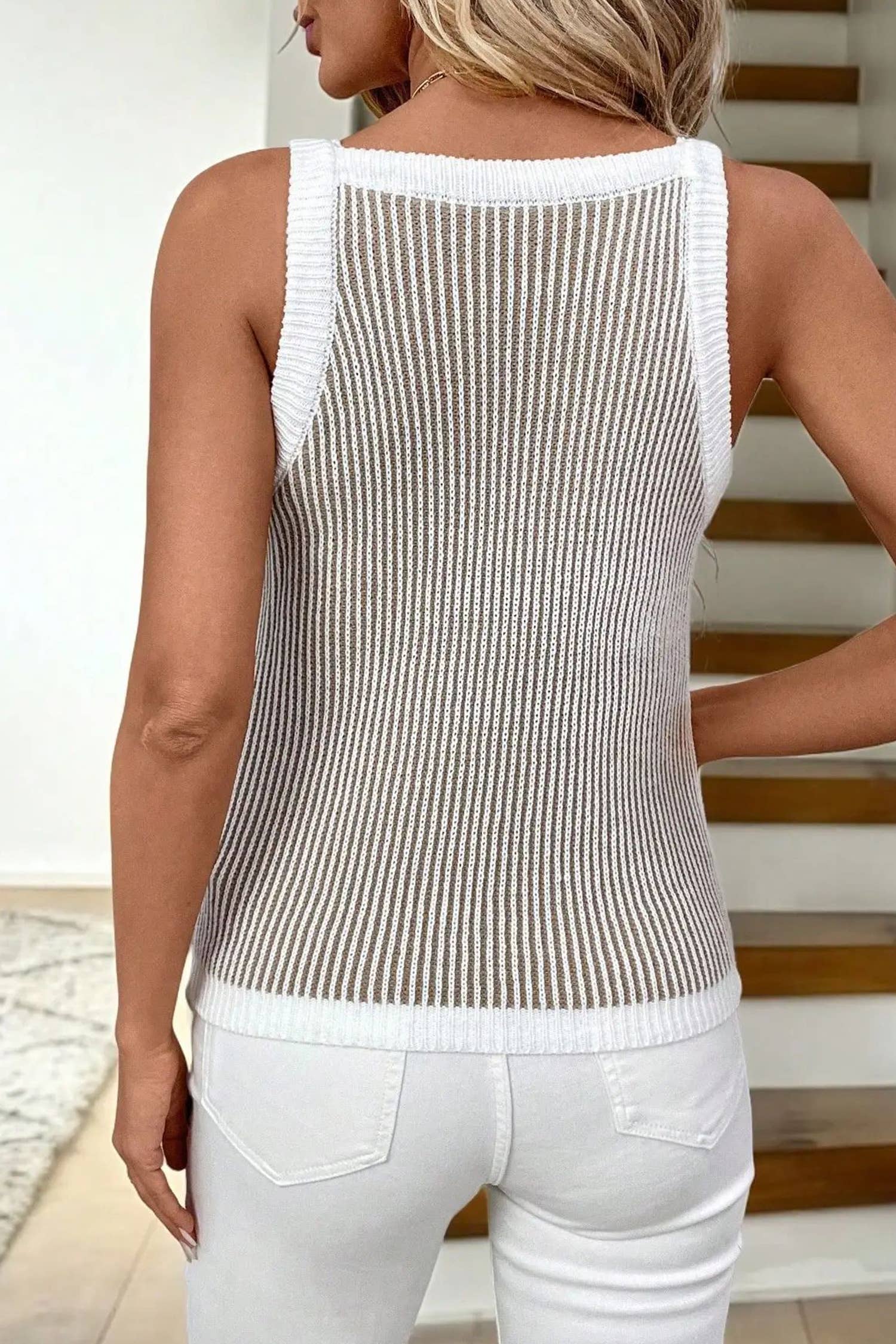Contrast Trim Ribbed Knit Sweater Tank Top