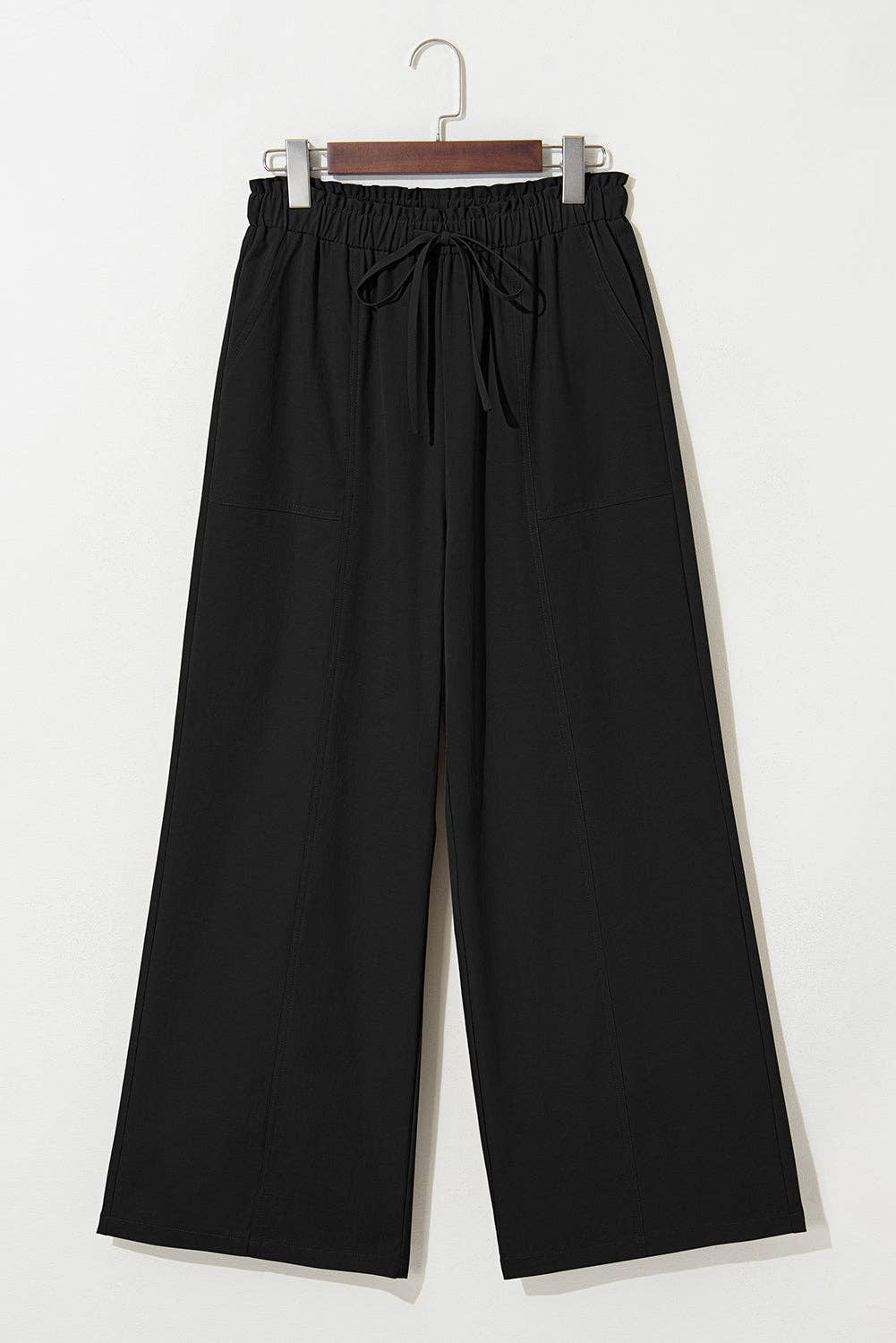 Solid Drawstring Wide Leg Pants