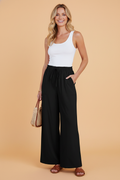 Solid Drawstring Wide Leg Pants