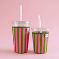 Coffee Cup Cover - Pink & Green Stripes - Iced Drink Sleeve