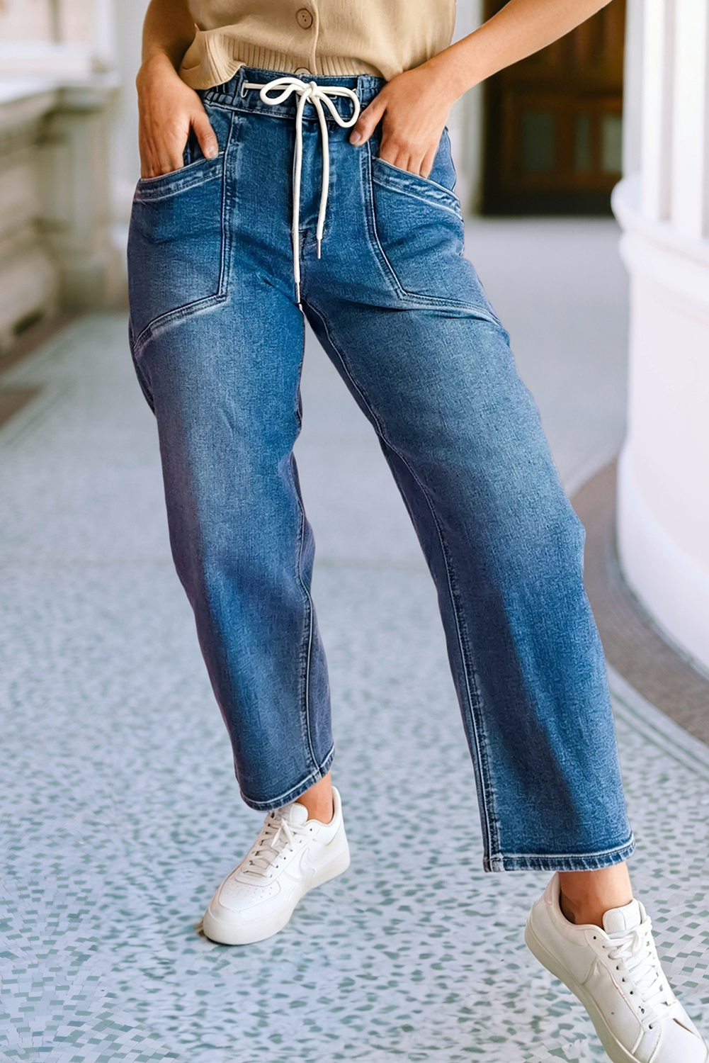 Drawstring Barrel Jeans