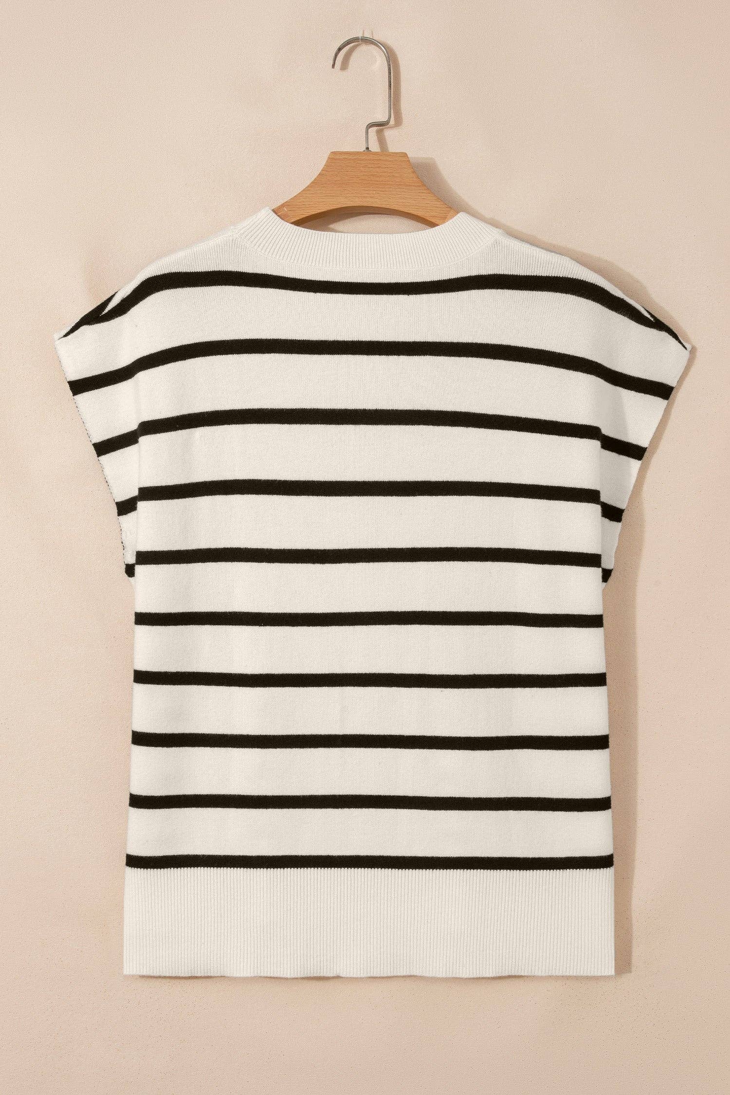 Stripe Side Slit Short Sleeve Sweater Tee
