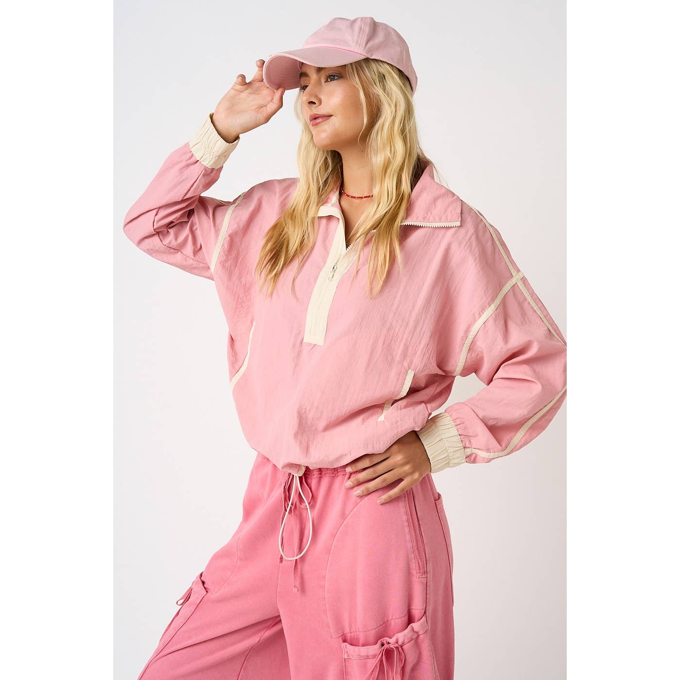 SPORTY STRIPE NYLON CONTRAST HALF ZIP PULLOVER