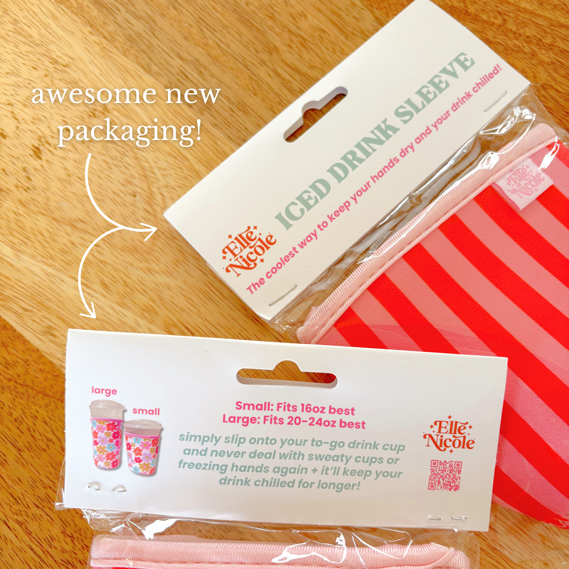 Coffee Cup Cover - Pink & Red Stripes - Iced Drink Sleeve