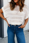 Hollow Out Knit Round Neck Dolman Sweater